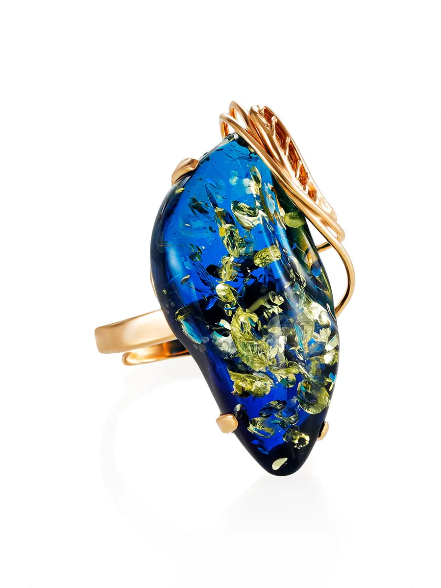 картинка Уникальное кольцо с переливающимся голубым янтарём «Версаль» в онлайн магазине