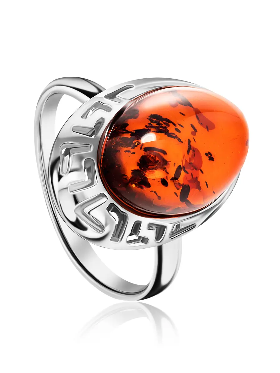 картинка Элегантное кольцо из серебра с натуральным янтарём коньячного цвета «Эллада» в онлайн магазине