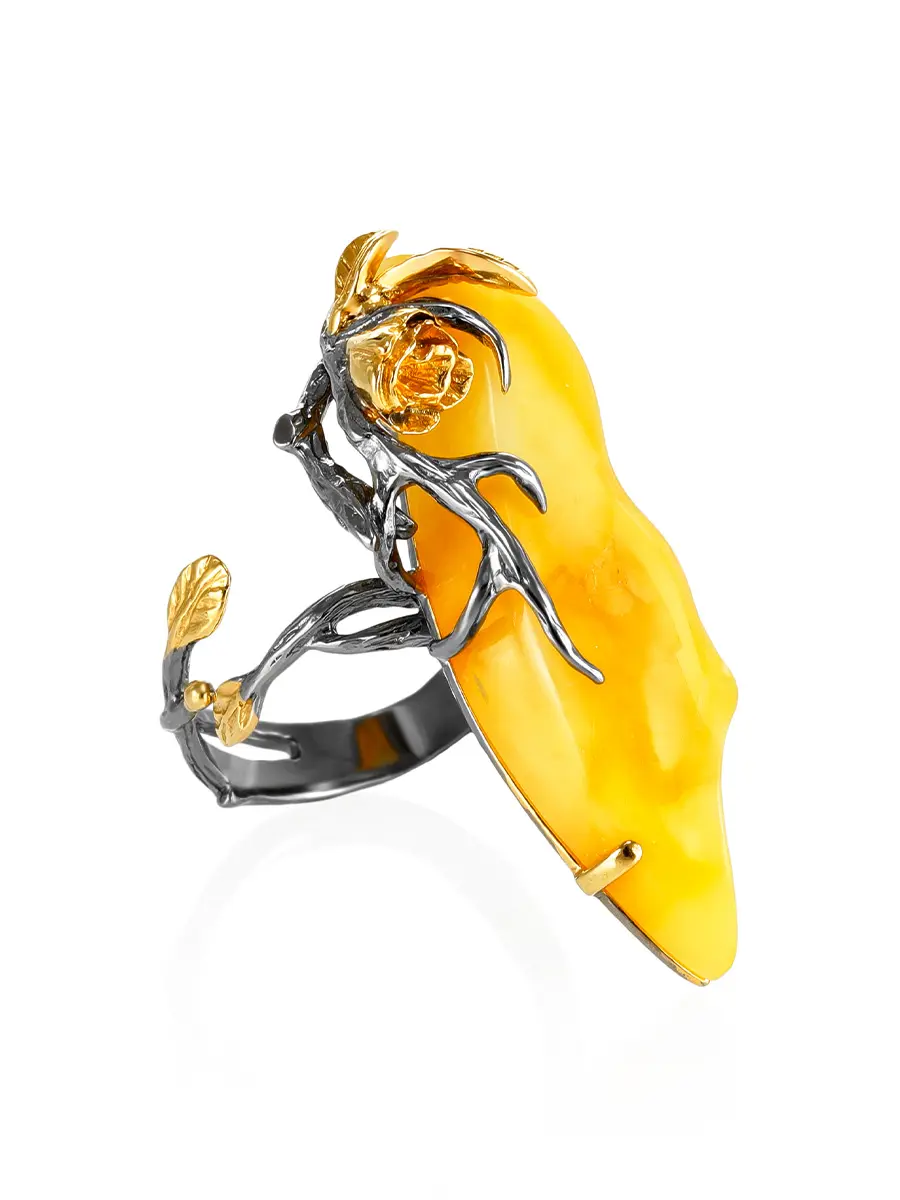 картинка Изысканное кольцо с медовым янтарём «Колибри» в онлайн магазине