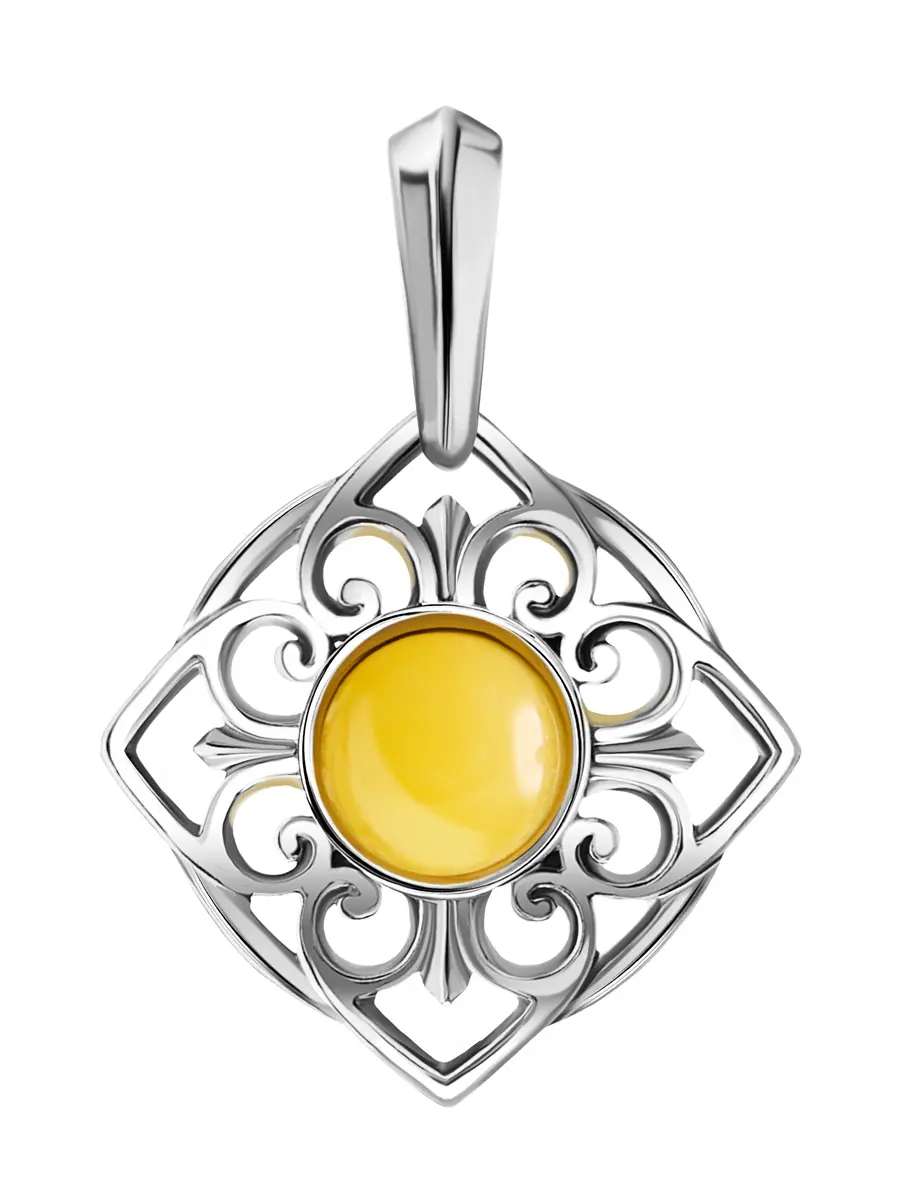 картинка Ажурная подвеска из серебра и янтаря медового цвета «Кордова» в онлайн магазине