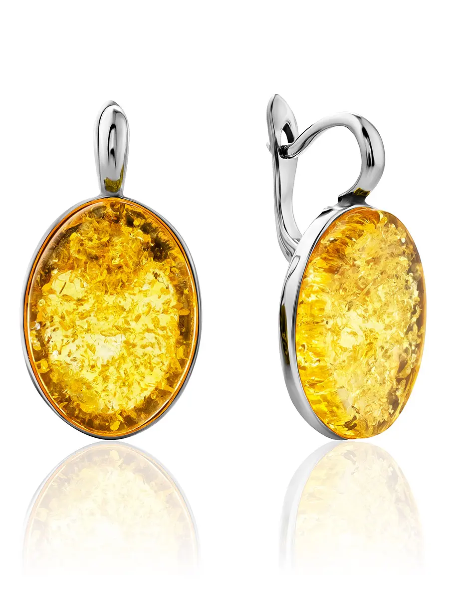 картинка Яркие сияющие серьги из серебра и лимонного янтаря «Бенефис» в онлайн магазине