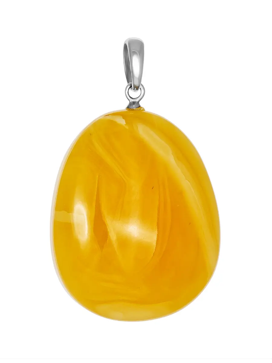 картинка Подвеска из цельного янтаря и серебра «Капля медовая текстурная» в онлайн магазине