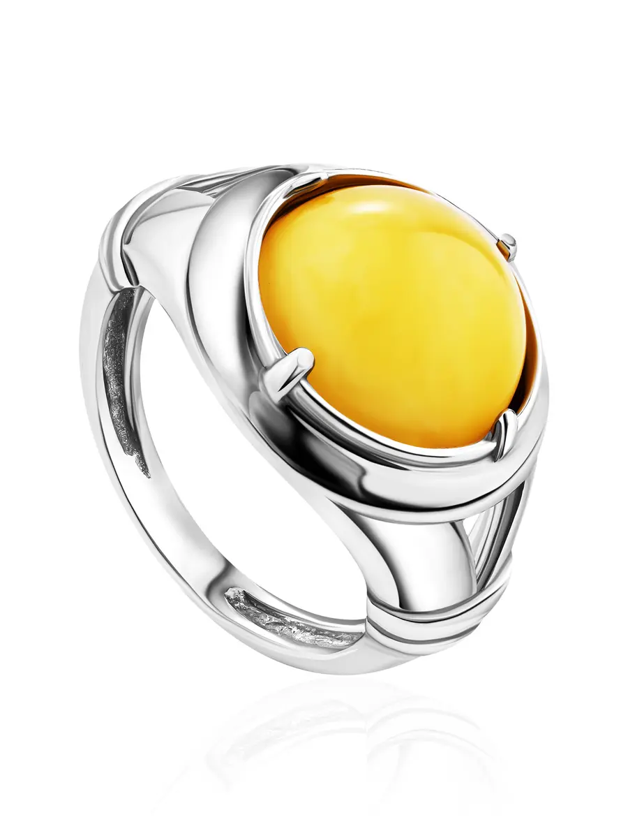 картинка Эффектный мужской перстень со вставкой из натурального медового янтаря «Цезарь» в онлайн магазине