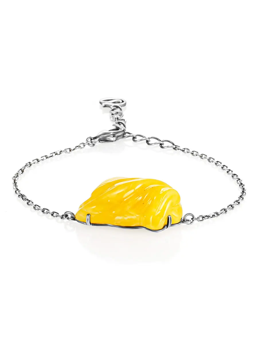 картинка Изысканный браслет-цепочка с натуральным янтарем медового цвета «Риальто» в онлайн магазине