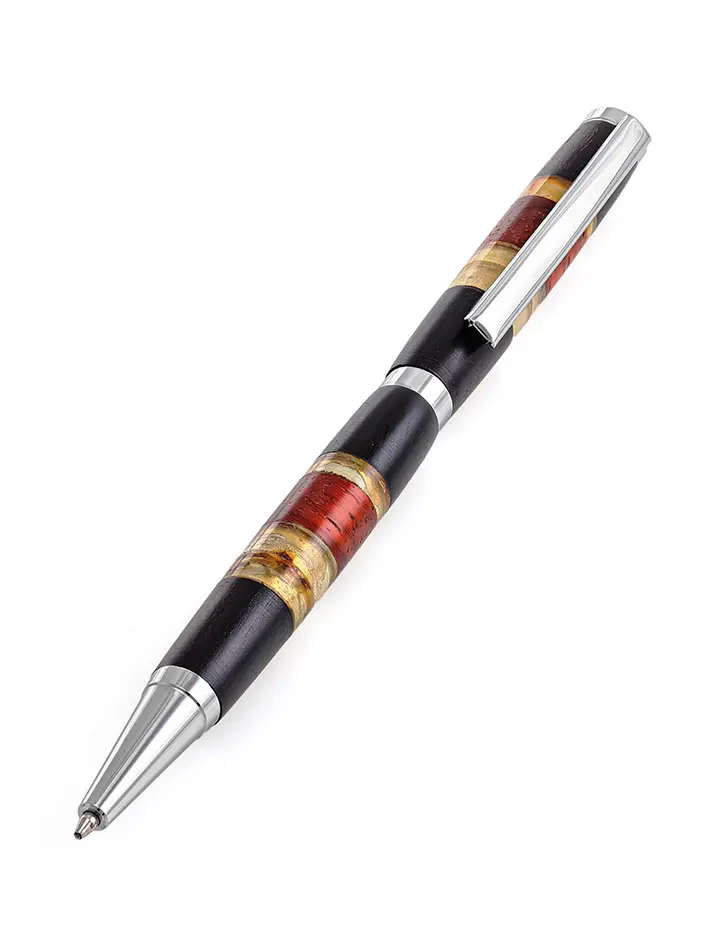 картинка Шариковая ручка из дерева с живописными янтарными вставками в онлайн магазине