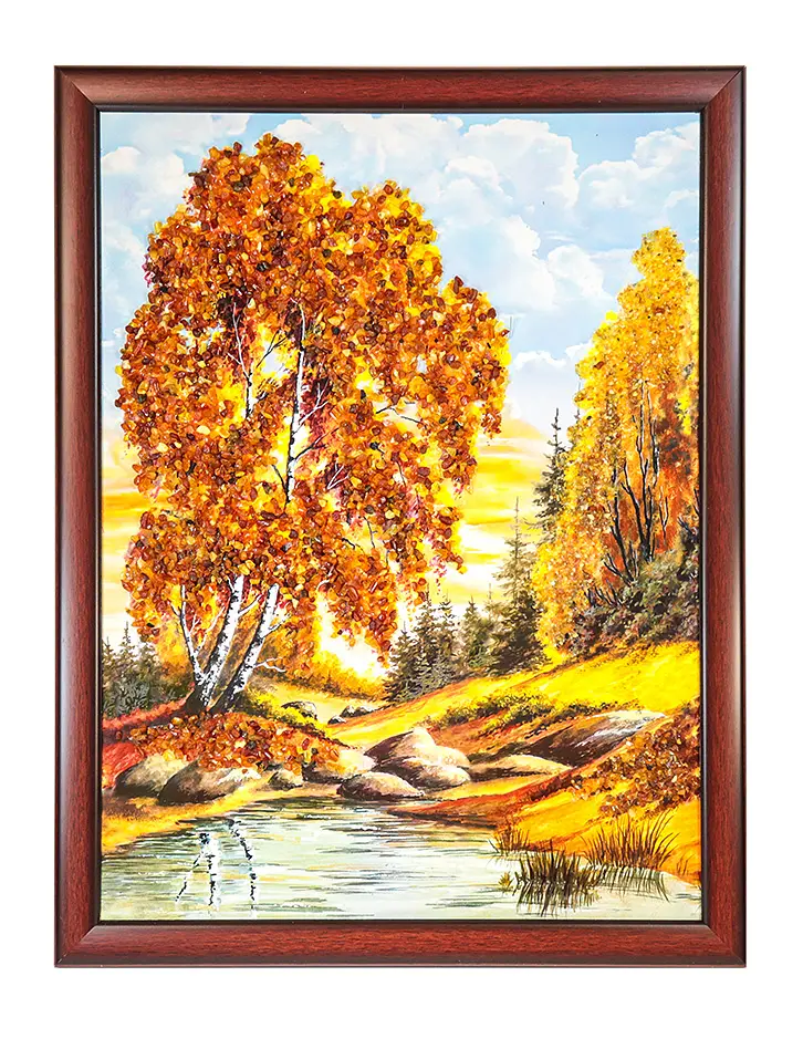 картинка Вертикальный пейзаж, украшенный россыпью натурального балтийского янтаря «Горный пейзаж» в онлайн магазине
