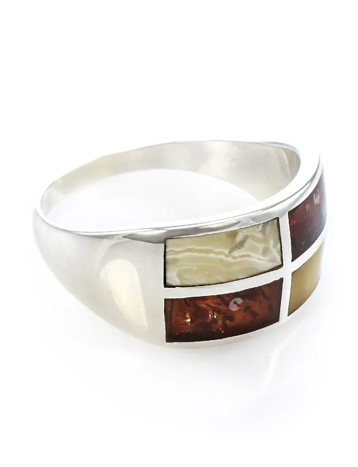 картинка Оригинальное серебряное кольцо с янтарной инкрустацией London в онлайн магазине