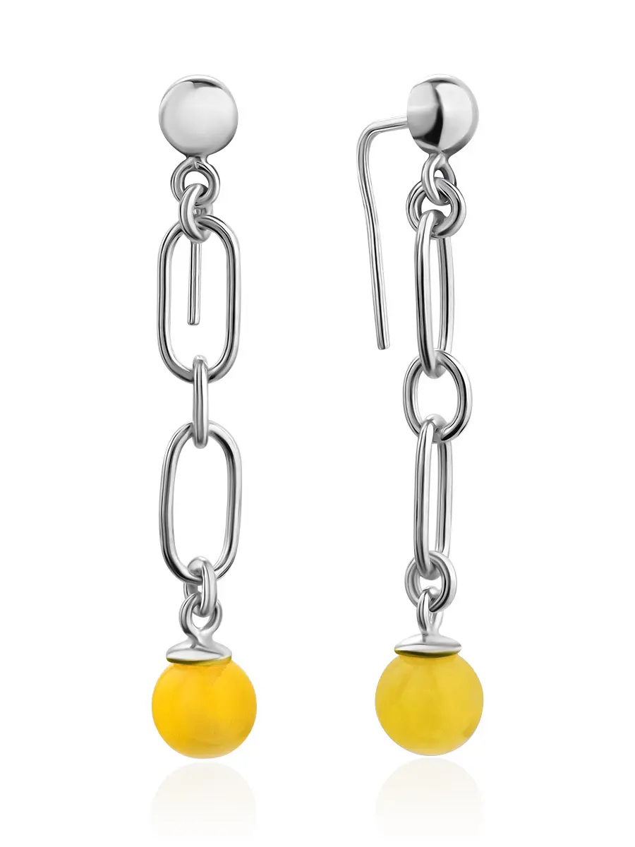 картинка Серьги-крючки Palazzo из серебра и янтаря медового цвета в онлайн магазине