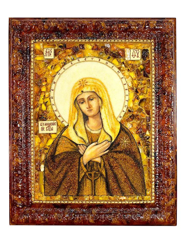 картинка Икона Божией Матери «Умиление» из натурального балтийского янтаря в литой раме в онлайн магазине