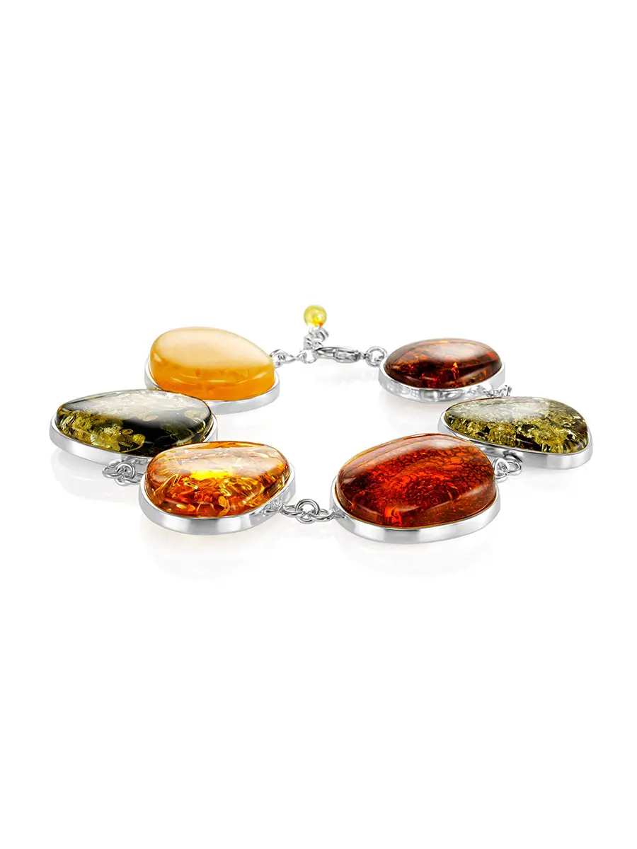 картинка Стильный браслет из серебра и натурального цельного янтаря «Глянец» в онлайн магазине