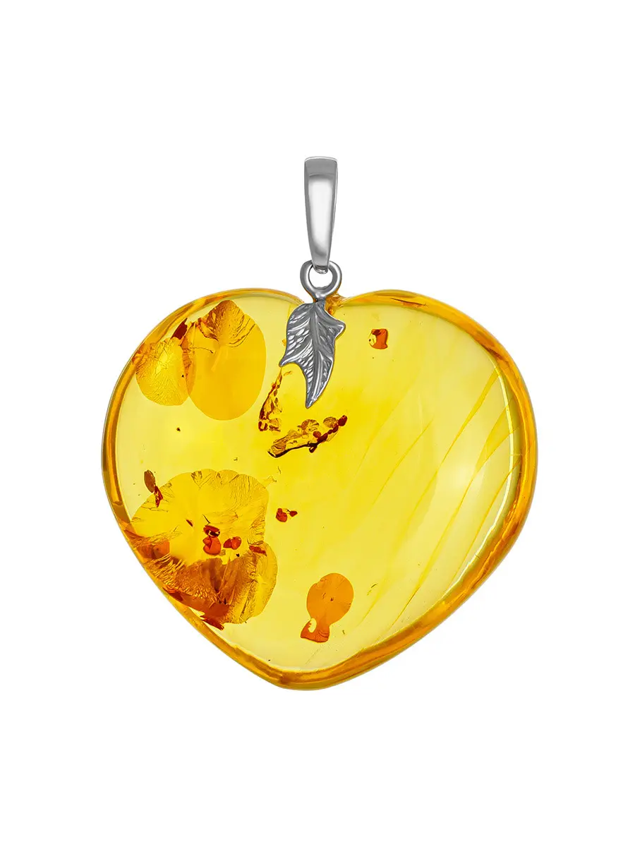 картинка Крупная подвеска-сердце из натурального цельного лимонного янтаря в онлайн магазине