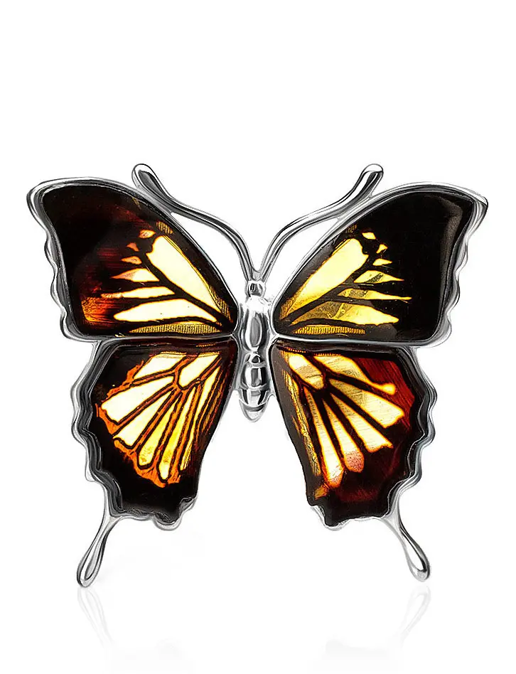 картинка Брошь-подвеска в виде бабочки из натурального янтаря и серебра «Апрель» в онлайн магазине