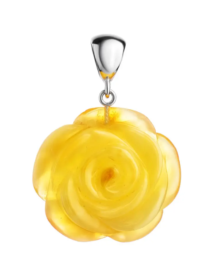 картинка Резная подвеска из цельного медового янтаря «Роза» в онлайн магазине