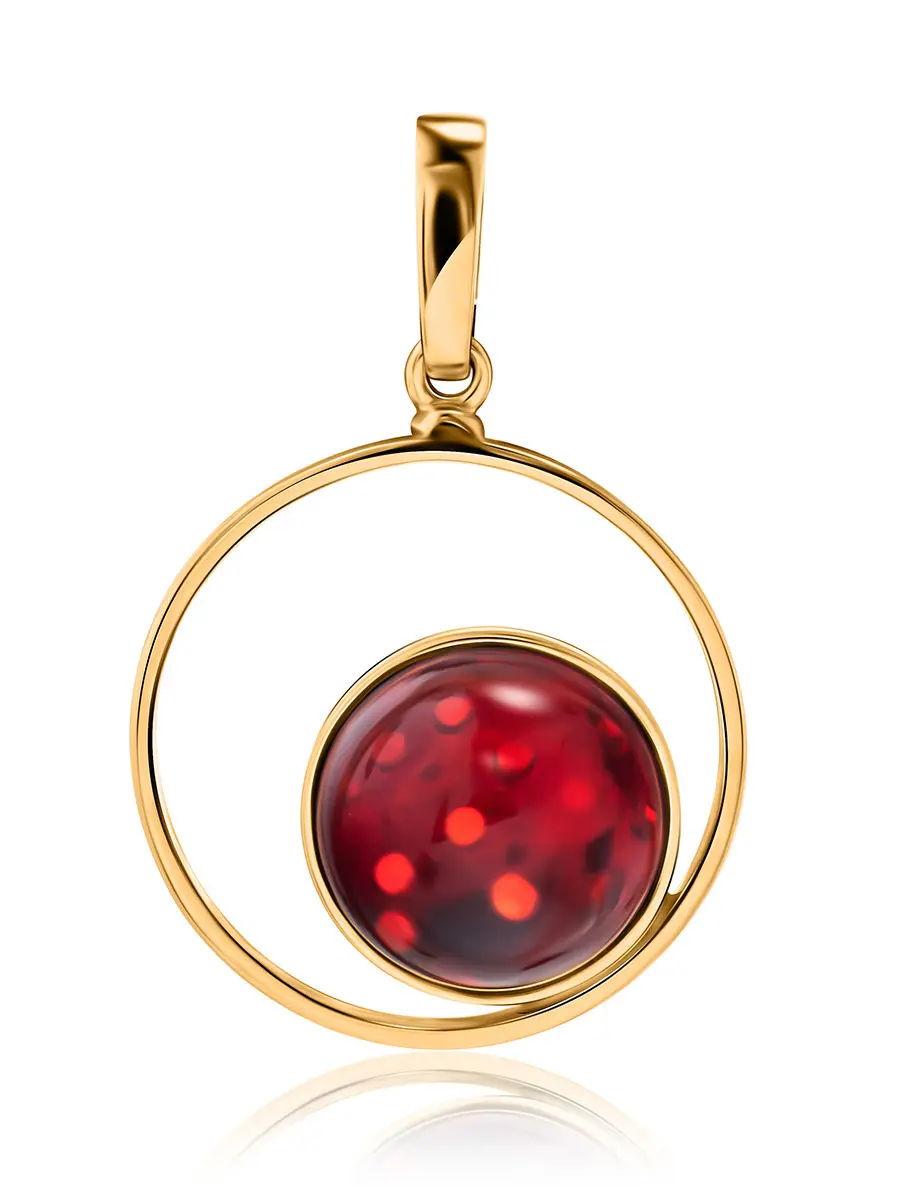 картинка Подвеска из позолоченного серебра с ярко-красным янтарём «Юпитер» в онлайн магазине