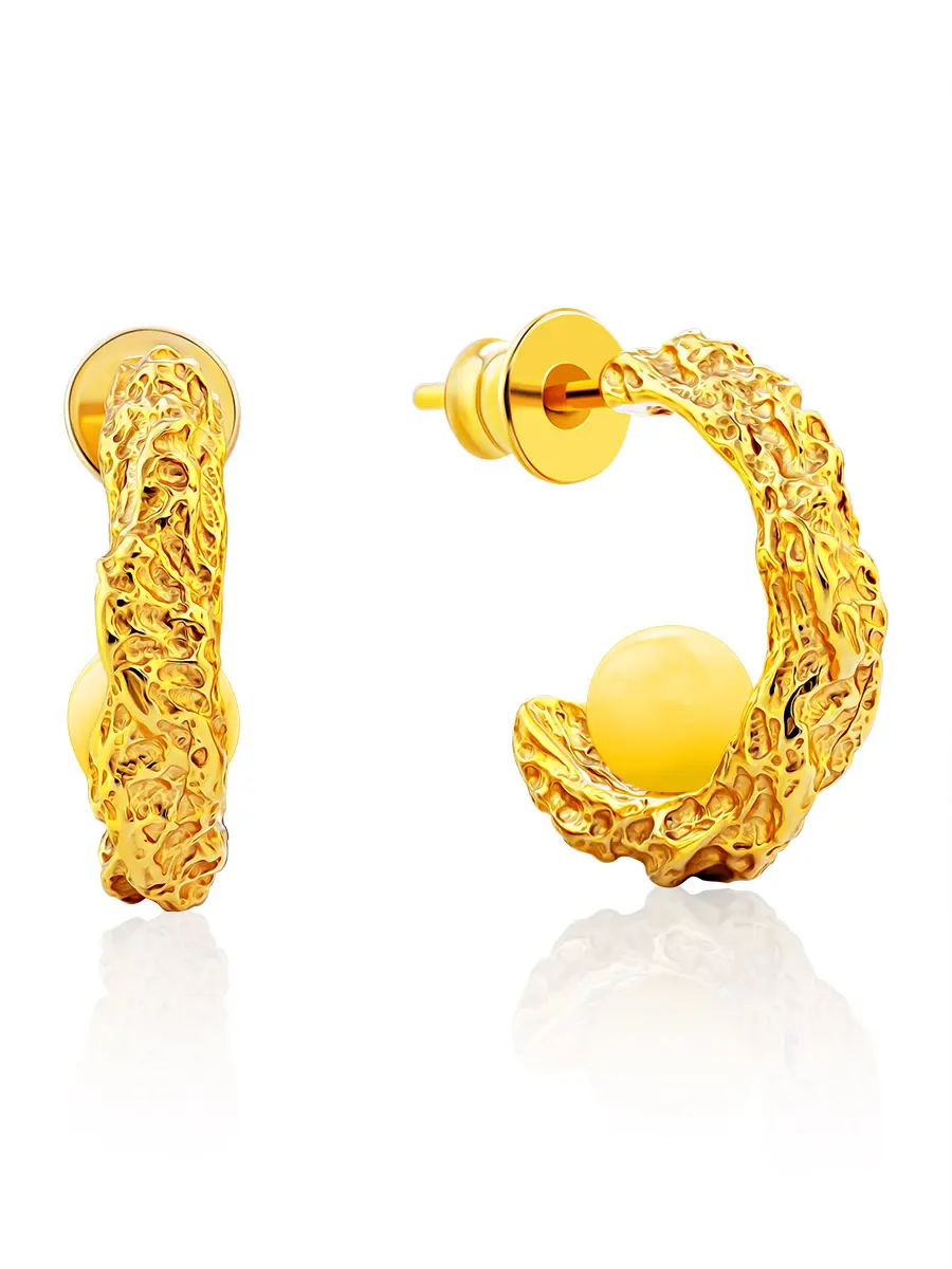 картинка Яркие серьги-кольца Palazzo от  ifamore™ из золоченого серебра с янтарём в онлайн магазине