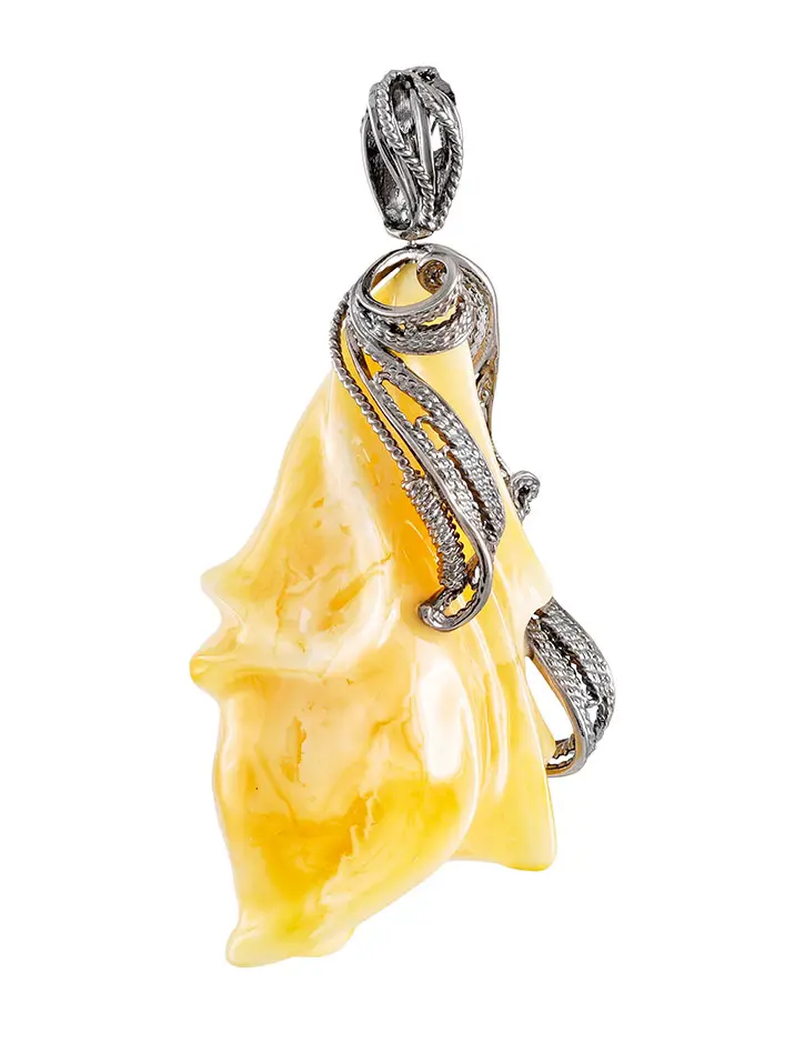 картинка Эксклюзивная подвеска из натурального цельного янтаря и серебра «Филигрань» в онлайн магазине