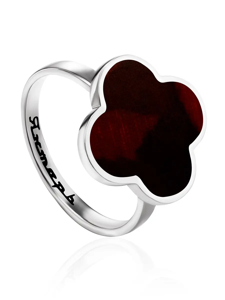 картинка Оригинальное кольцо «Монако» Янтарь®  из серебра и натурального вишнёвого янтаря в онлайн магазине