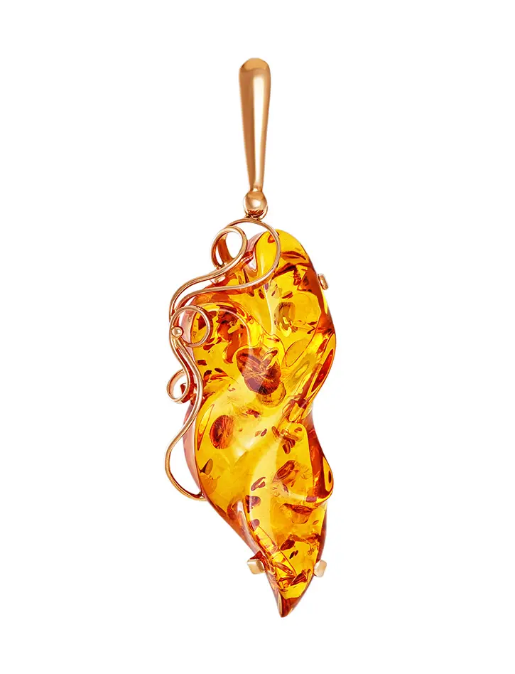 картинка Эффектный золотой кулон с натуральным янтарём золотисто-коньячного цвета «Риальто» в онлайн магазине