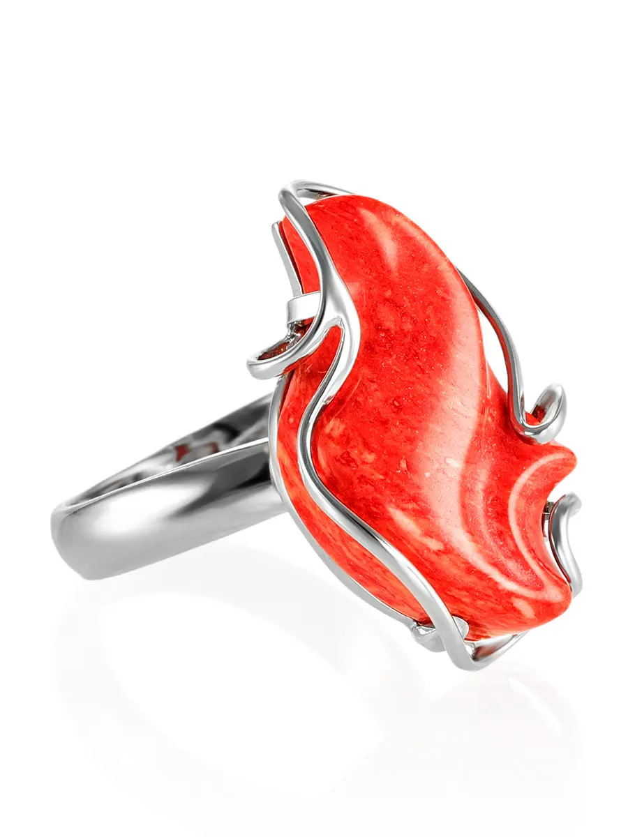 картинка Эффектное кольцо «Серенада» из серебра с кораллом в онлайн магазине