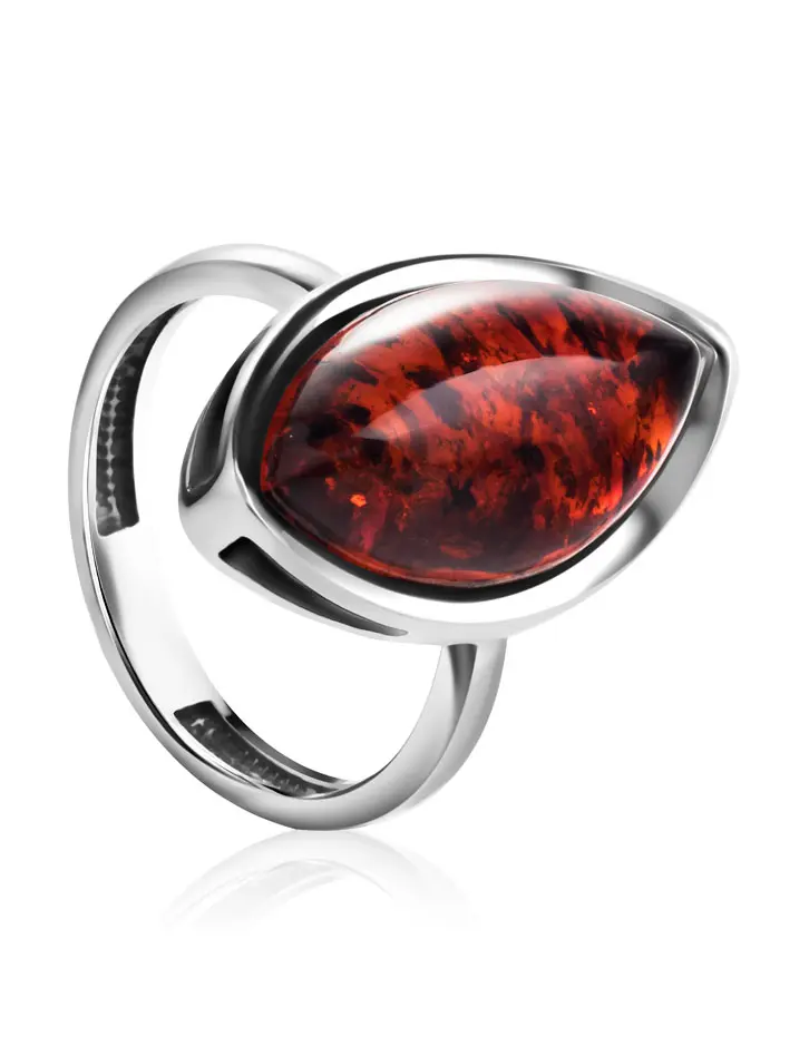 картинка Серебряное кольцо с натуральным янтарем насыщенного коньячного цвета «Мармелад» в онлайн магазине