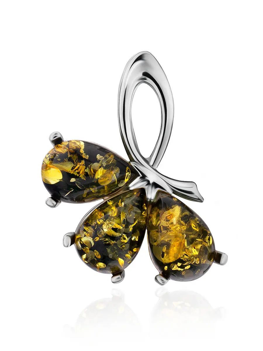 картинка Эффектная подвеска с натуральным янтарём зелёного цвета «Одуванчик» в онлайн магазине