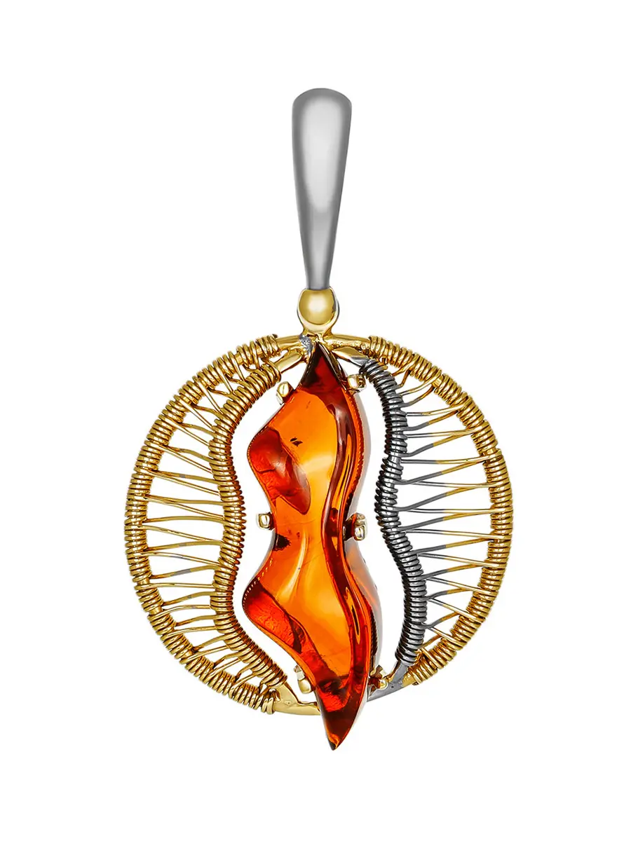 картинка Круглая подвеска из натурального янтаря цвета в серебре «Филигрань» в онлайн магазине