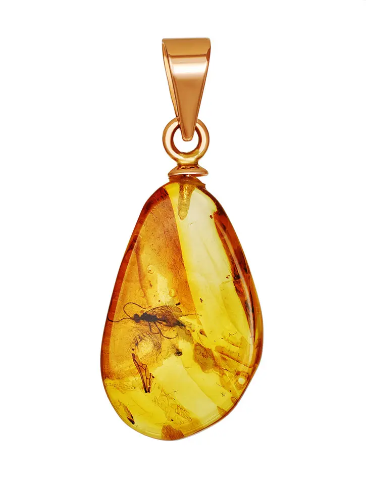 картинка Подвеска из натурального янтаря с инклюзом в золоте «Клио» в онлайн магазине