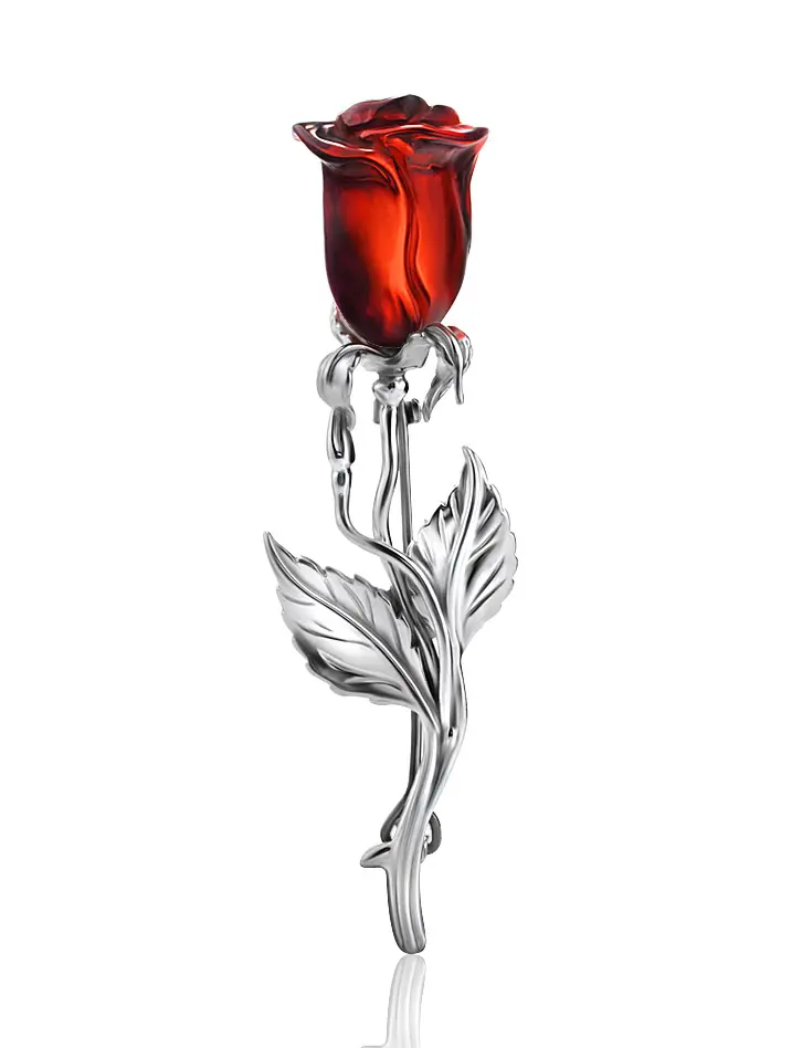 картинка Роскошная брошь «Роза» из цельного янтаря красивого вишнёвого цвета в онлайн магазине
