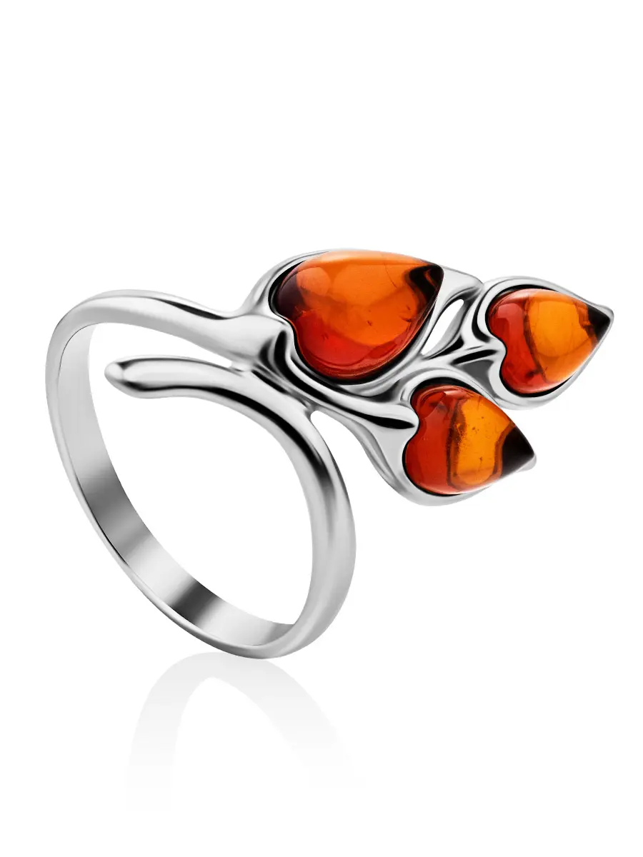 картинка Нежное кольцо со вставками из натурального коньячного янтаря «Флора» в онлайн магазине