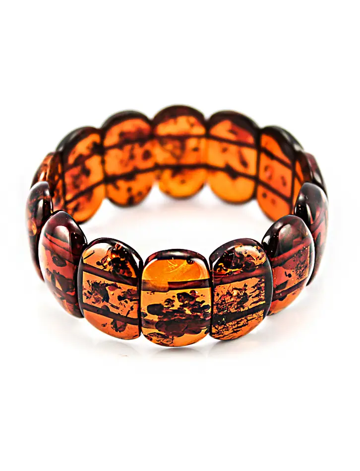 картинка Плоский браслет из глянцевого натурального янтаря тёмно-вишнёвого цвета в онлайн магазине