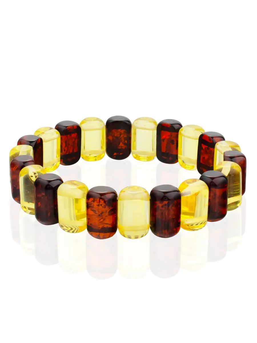 картинка Яркий браслет «Бочонки лимонные и вишнёвые» из натурального янтаря в онлайн магазине