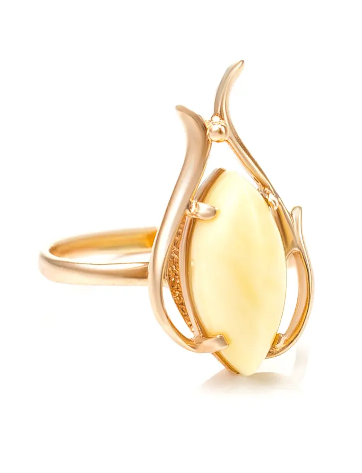 картинка Золотое кольцо со вставкой из натурального янтаря «Тюльпан» в онлайн магазине