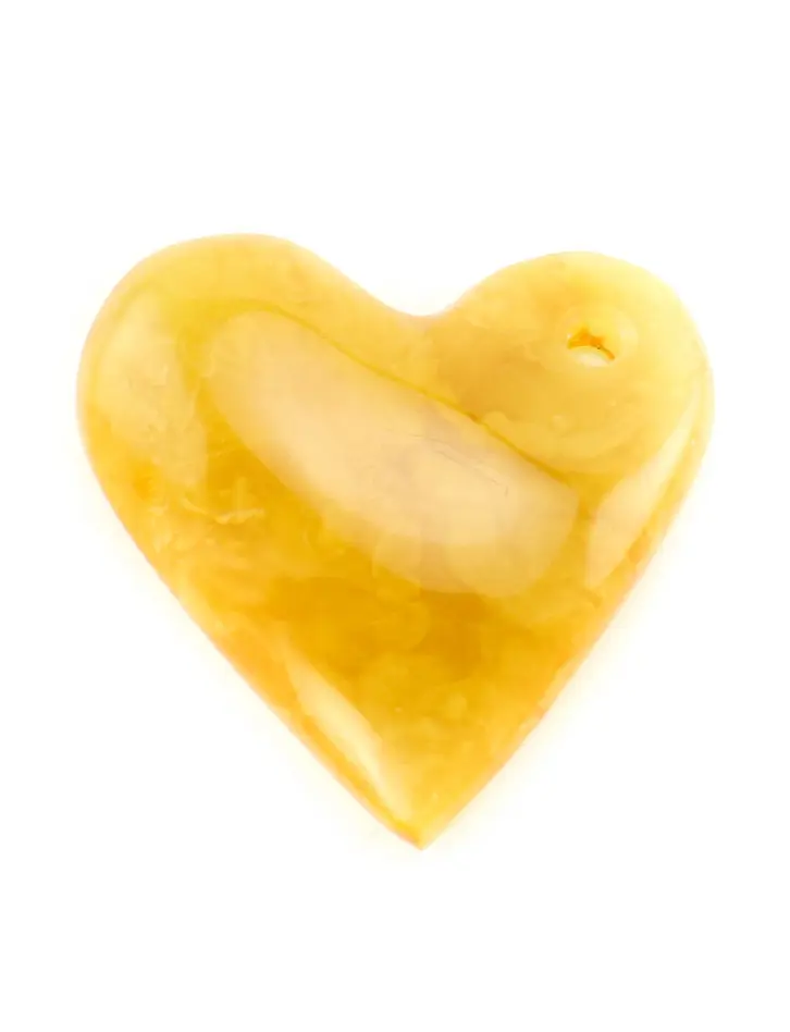 картинка Небольшой кулон-сердце из натурального темно-медового янтаря с красивой живописной текстурой в онлайн магазине