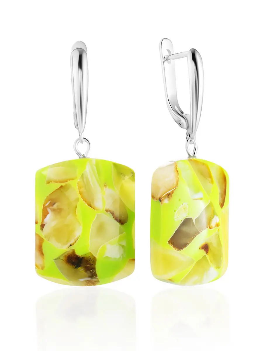 картинка Стильные серьги с янтарем «Далматин салатовый» в онлайн магазине