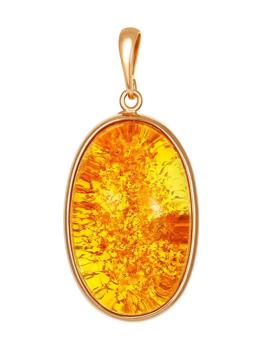 картинка Подвеска из прозрачного лимонного янтаря с природной корочкой в позолоченной оправе в онлайн магазине