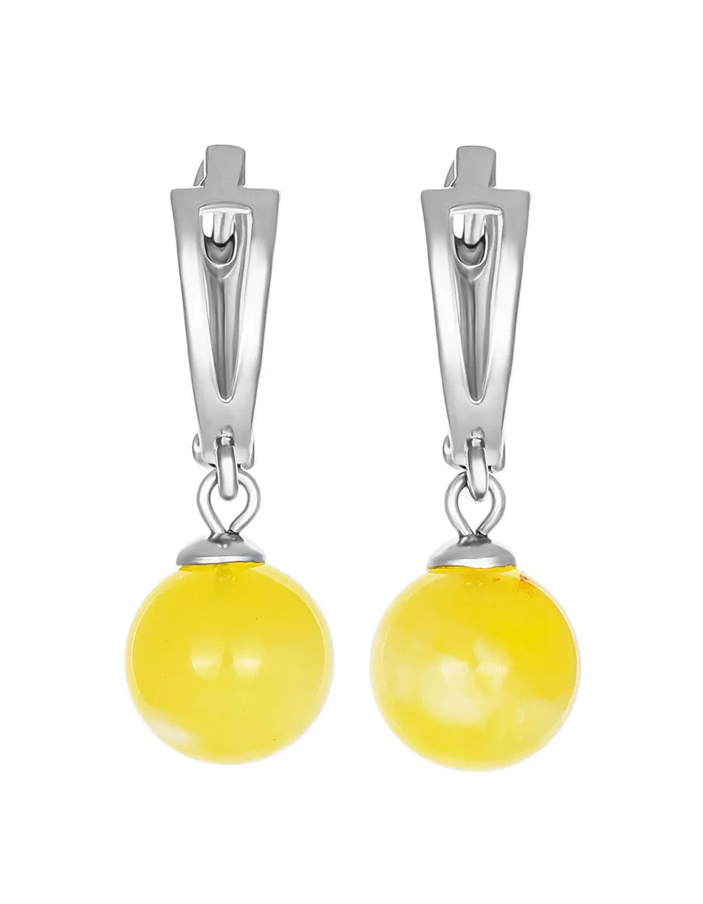 картинка Серьги «Юпитер» с натуральным цельным янтарём медового цвета в онлайн магазине