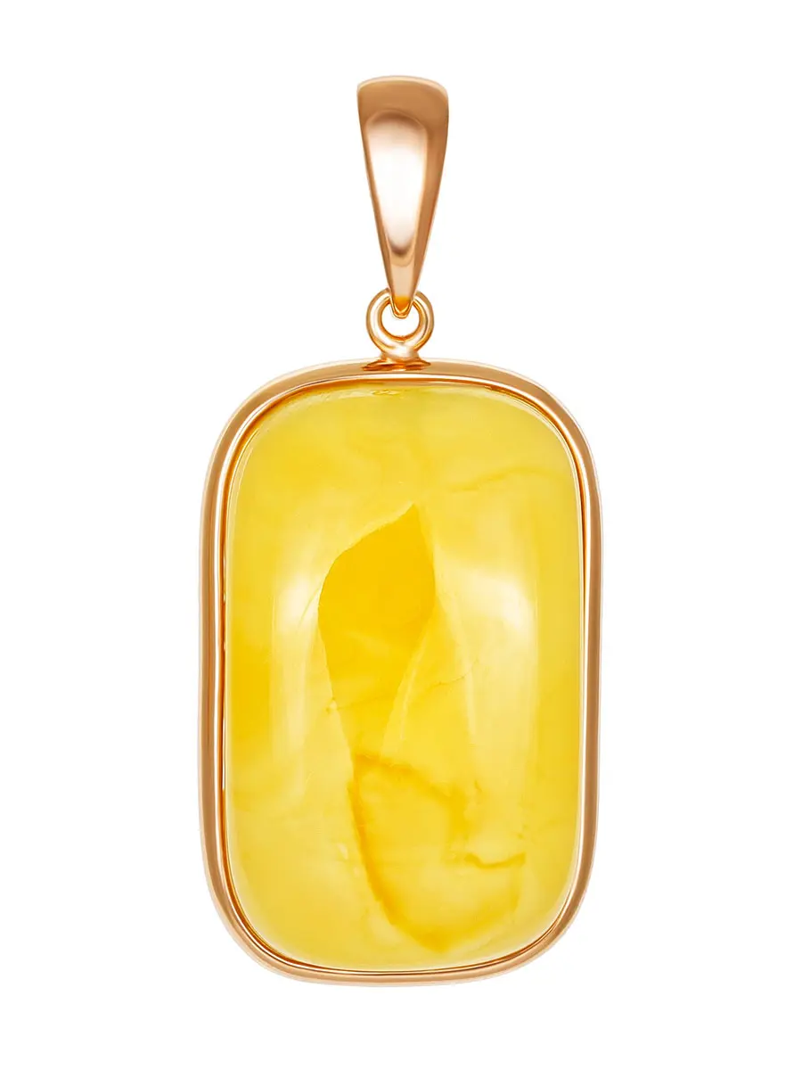 картинка Подвеска из натурального молочного янтаря в лаконичном позолоченном обрамлении в онлайн магазине