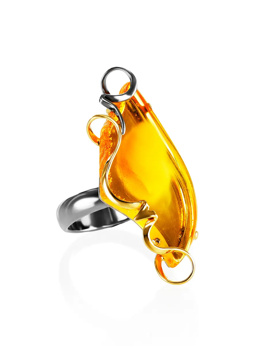 картинка Нарядное кольцо «Риальто» с янтарём лимонного цвета в позолоченном серебре в онлайн магазине
