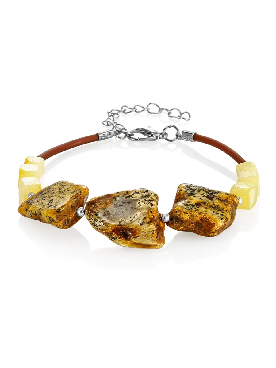 картинка Стильный браслет-унисекс с натуральным балтийским янтарём «Тринидад» в онлайн магазине