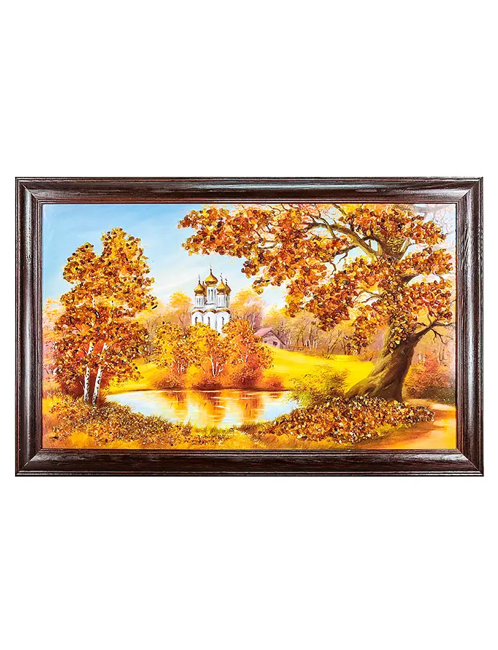 картинка Горизонтальная панорама с натуральным янтарём «Монастырская осень» в онлайн магазине