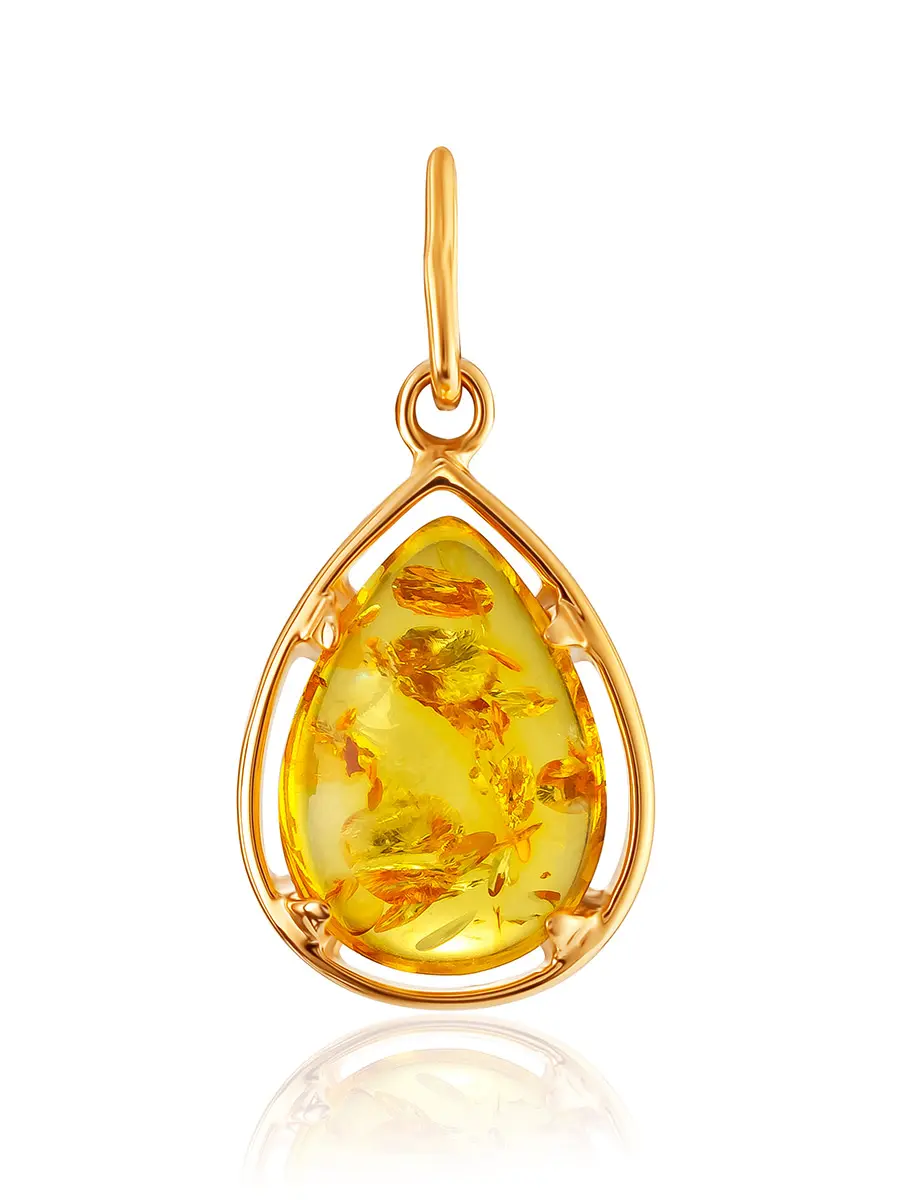 картинка Подвеска в форме капли с натуральным золотисто-коньячным янтарём «Селена» в онлайн магазине