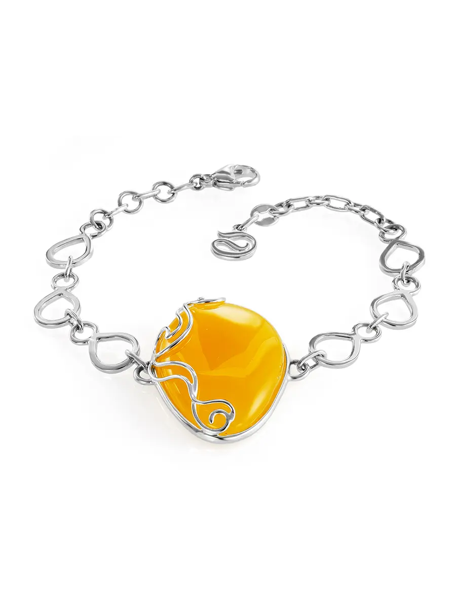 картинка Лёгкий браслет с натуральным янтарем медового цвета «Риальто» в онлайн магазине