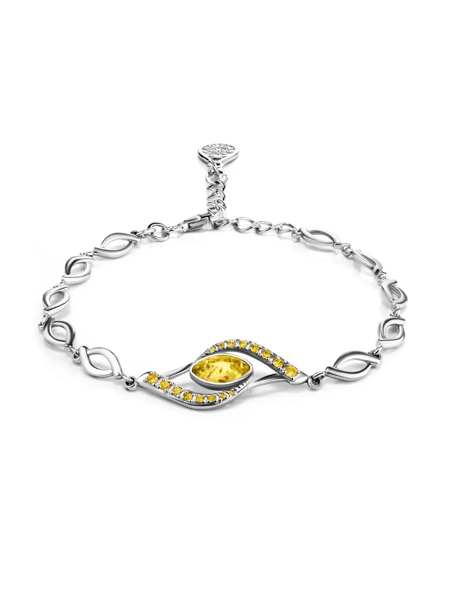 картинка Нежный изящный браслет из серебра с лимонным янтарём «Ренессанс» в онлайн магазине