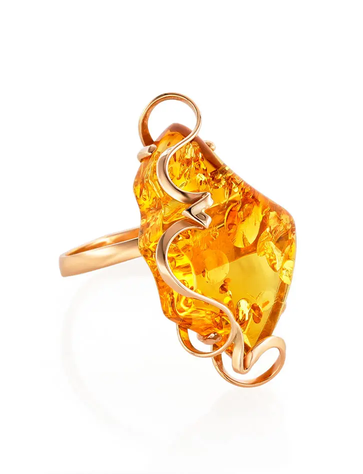 картинка Эксклюзивное кольцо «Риальто» из золота с натуральным золотистым янтарём в онлайн магазине
