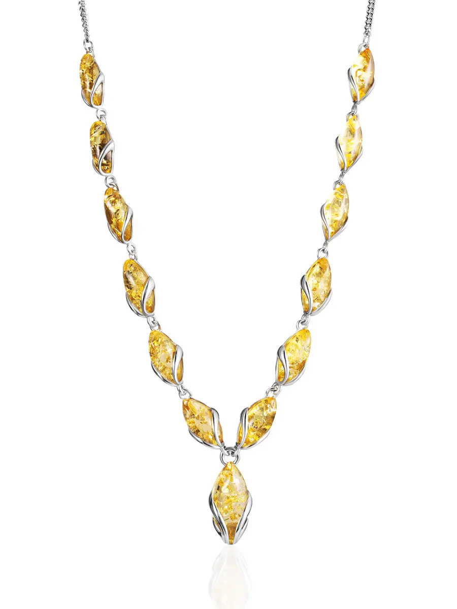 картинка Нежное колье «Подснежник» с янтарём лимонного цвета в онлайн магазине