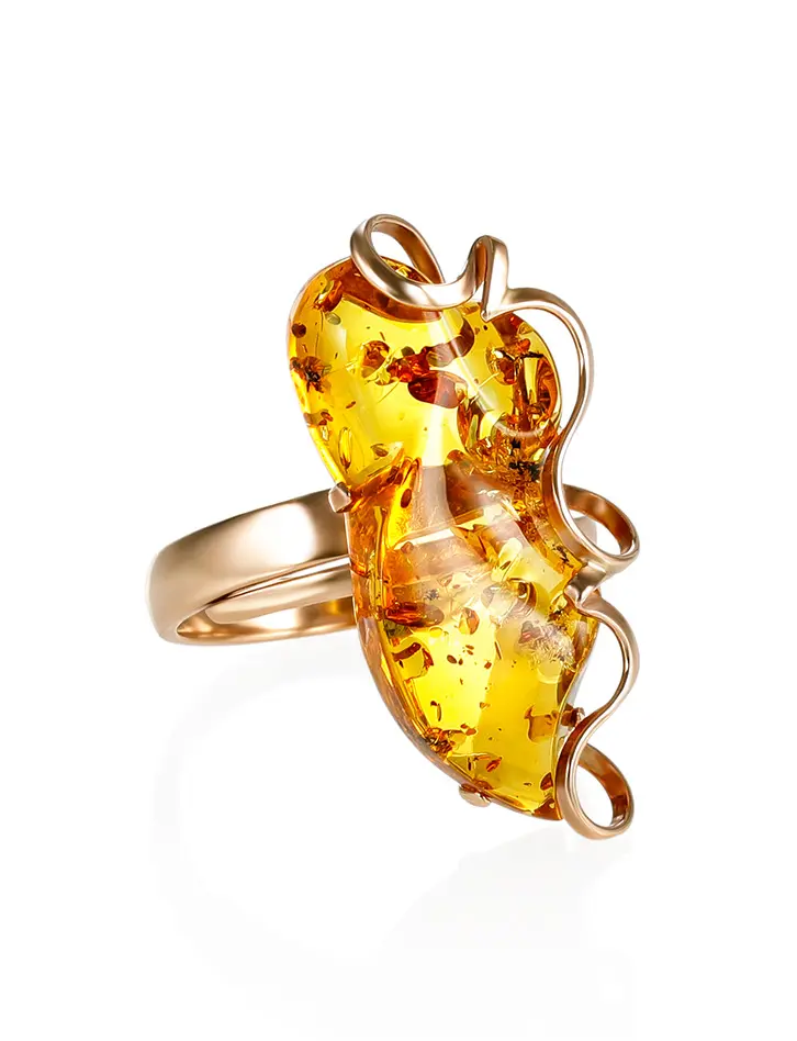 картинка Изумительное кольцо «Риальто» из золота с натуральным янтарём коньячного цвета в онлайн магазине