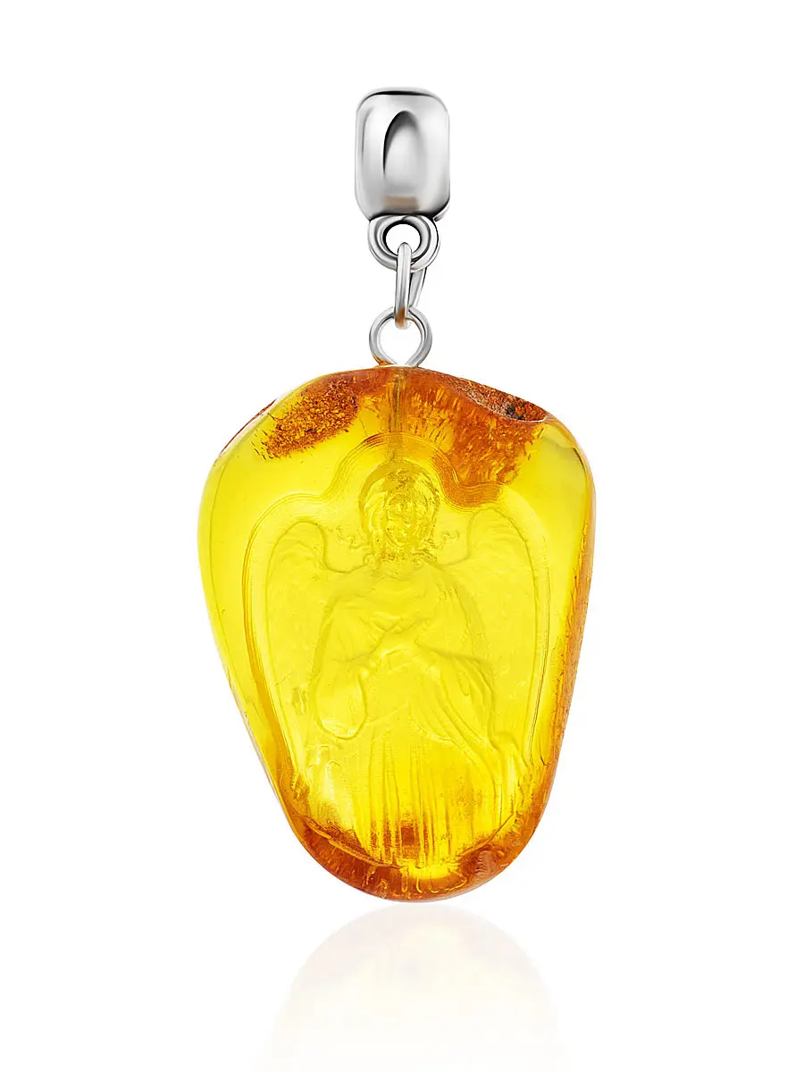 картинка Необычный кулон из натурального янтаря с резьбой «Ангел-Хранитель» в онлайн магазине
