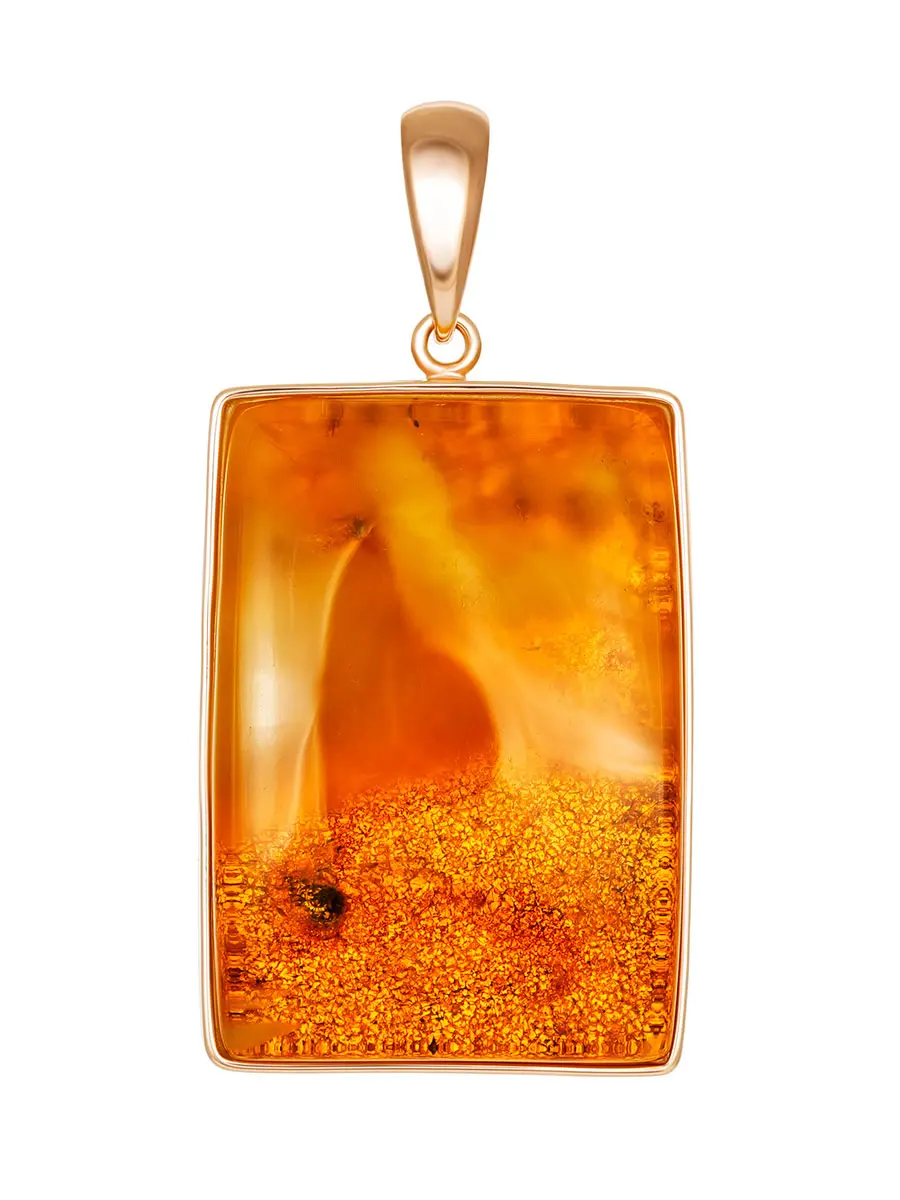 картинка Подвеска из золочённого серебра и натурального полупрозрачного янтаря с природной корочкой в онлайн магазине