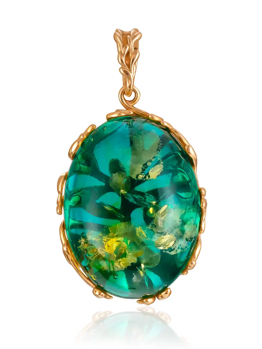 картинка Золочёная подвеска с изумрудным янтарём «Кармен» в онлайн магазине