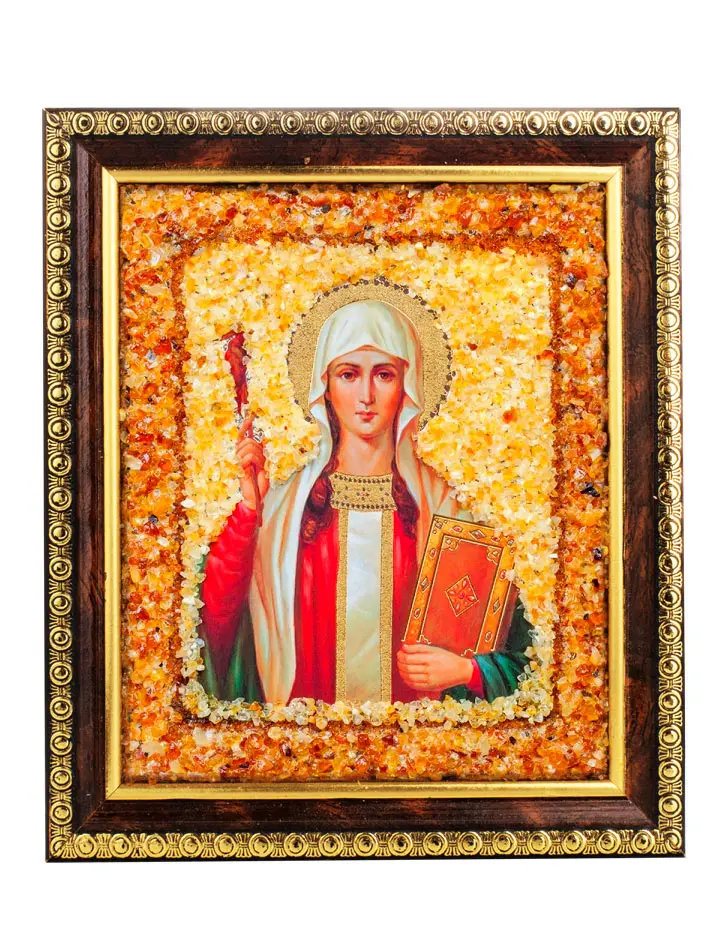 картинка Именная икона, украшенная натуральным янтарём «Святая равноапостольная Нина, просветительница Грузии» в онлайн магазине